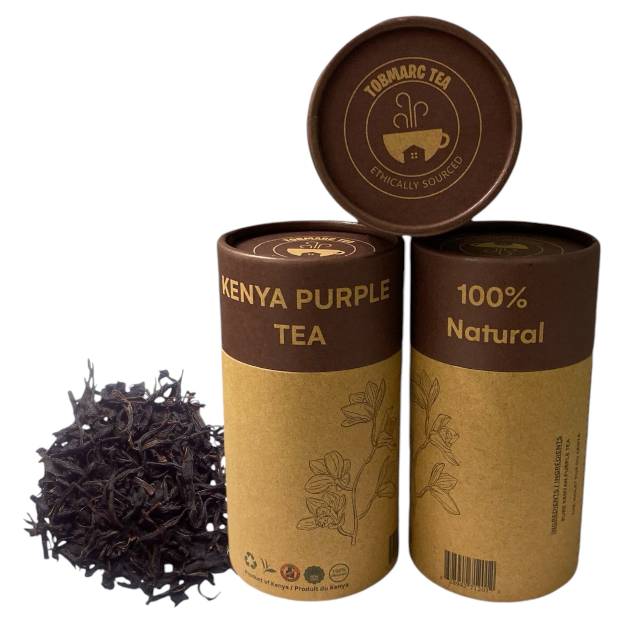 Natural Kenyan Purple Tea, 100% Natural, Low-Caffeine, Antioxidant-Rich Dried Leaves, Eco-Friendly Kraft Tube- 100g